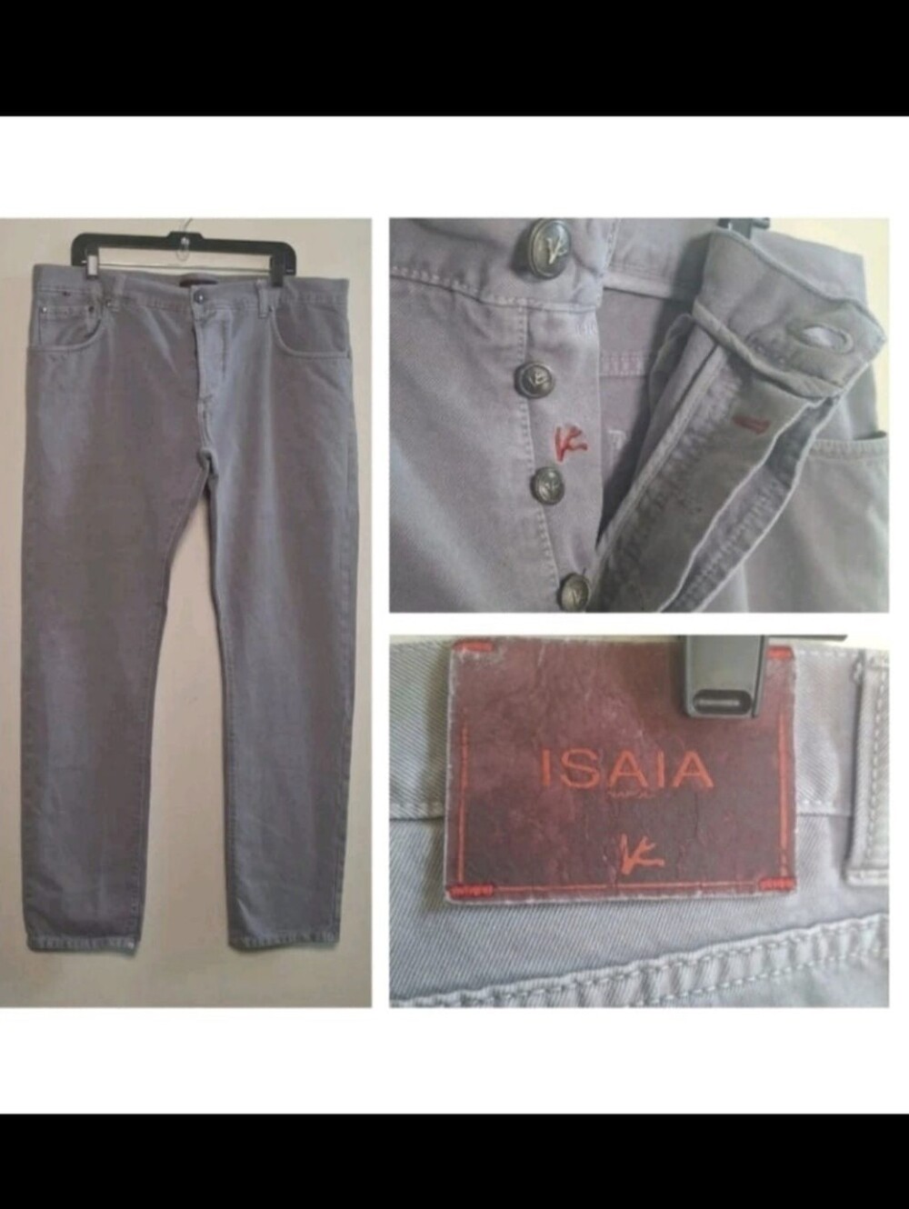 Isaia Napoli Jean Pant Gray Men 40 Self Edge Twill Denim ITALY 100% Cotton
